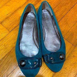 Turquoise Suede Coach Flats